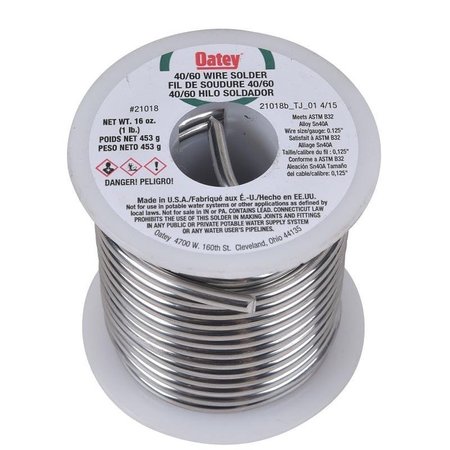 OATEY Leaded Solder, 1 lb Carded, Solid, Silver, 361 to 460 deg F Melting Point 21018